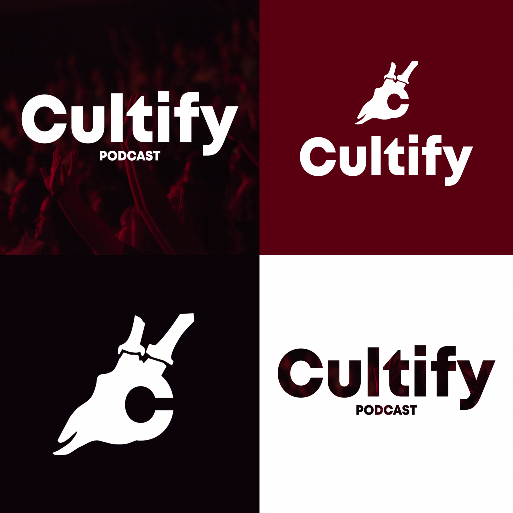 Cultify podcast branding with a skull forming the shape of the letter C.