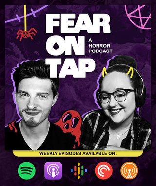 Fear on tap podcast social media promo asset showing me and co-host Miles Dompier in black and white.