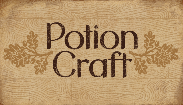 Potion Craft poster showing a cauldron and various alchemy equipment.